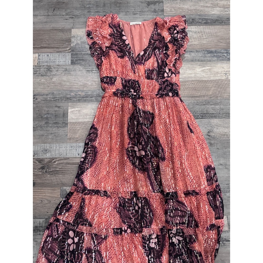 Ulla Johnson Silk Lurex Floral Maxi Dress Coral Statement Excellent 4